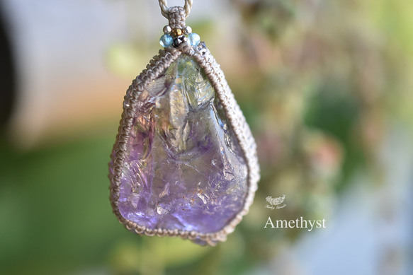 シトリングラデーション☆アメジスト原石 マクラメネックレス1015