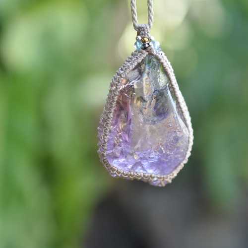 シトリングラデーション☆アメジスト原石 マクラメネックレス1015