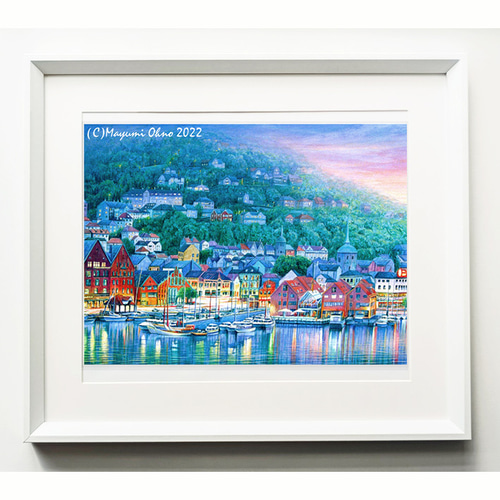 北欧 アメリカで版画化☆ノルウェー ベルゲン ヨーロッパ 風景画