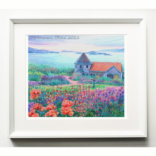 額装☆銀座デパートで販売されました☆風景画 絵画 ガーデン 海