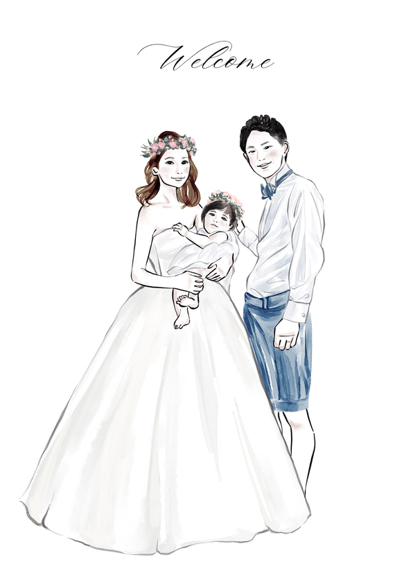 カジュアル【水彩画】デジタル似顔絵イラスト プレゼント 結婚式 ウェルカムボード wedding イラスト 結婚祝 10枚目の画像