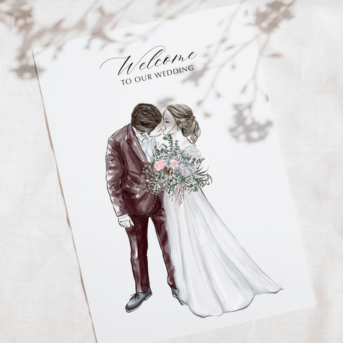 カジュアル【水彩画】デジタル似顔絵イラスト プレゼント 結婚式