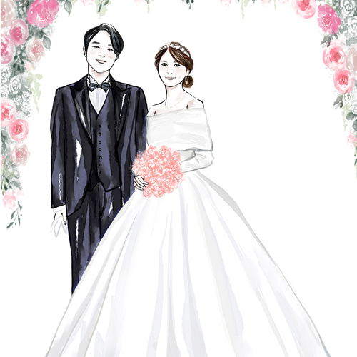 カジュアル【水彩画】デジタル似顔絵イラスト プレゼント 結婚式