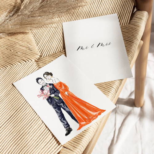 カジュアル【水彩画】デジタル似顔絵イラスト プレゼント 結婚式