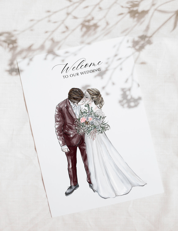 カジュアル【水彩画】デジタル似顔絵イラスト プレゼント 結婚式 ウェルカムボード wedding イラスト 結婚祝 2枚目の画像