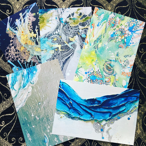 ポストカード】5枚セット 第一集 抽象画 線画 アート インテリアに