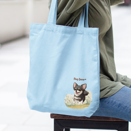 自然に囲まれた チワワ 】 キャンバス トートバッグ 犬 ペット