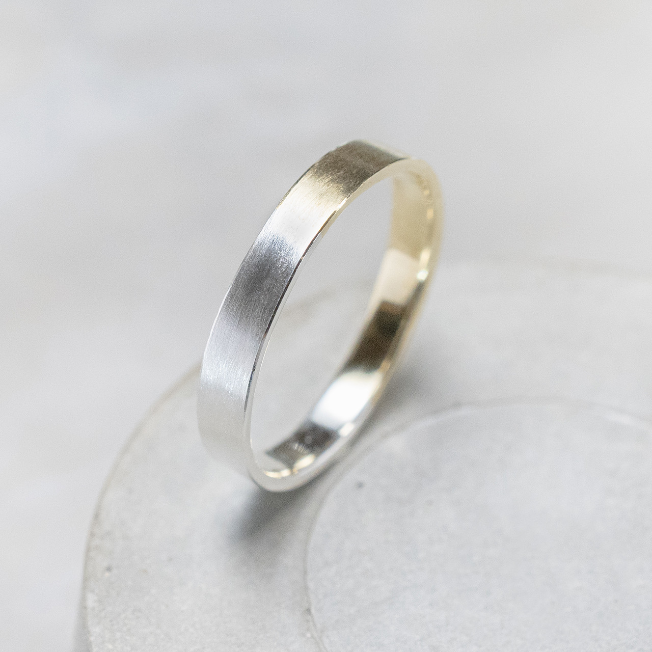 つや消し シルバー×真鍮バイカラーハーフフラットリング 3.0mm幅 マット｜SV×BS RING｜954