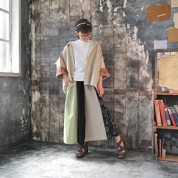 再次上架 * 花朵刺繡袖子引人注目 * 後背荷葉邊設計 * 非常適合夏季穿著 * 蝙蝠袖廓形 * 3/4 袖襯衫 第5張的照片