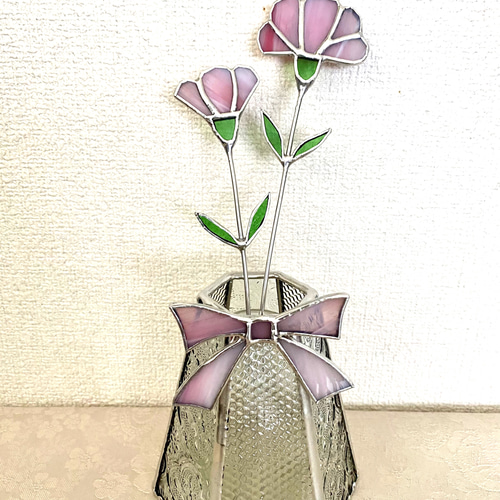 母の日ギフト♢カーネーション花束と花瓶のセット♢ピンク♢ステンド