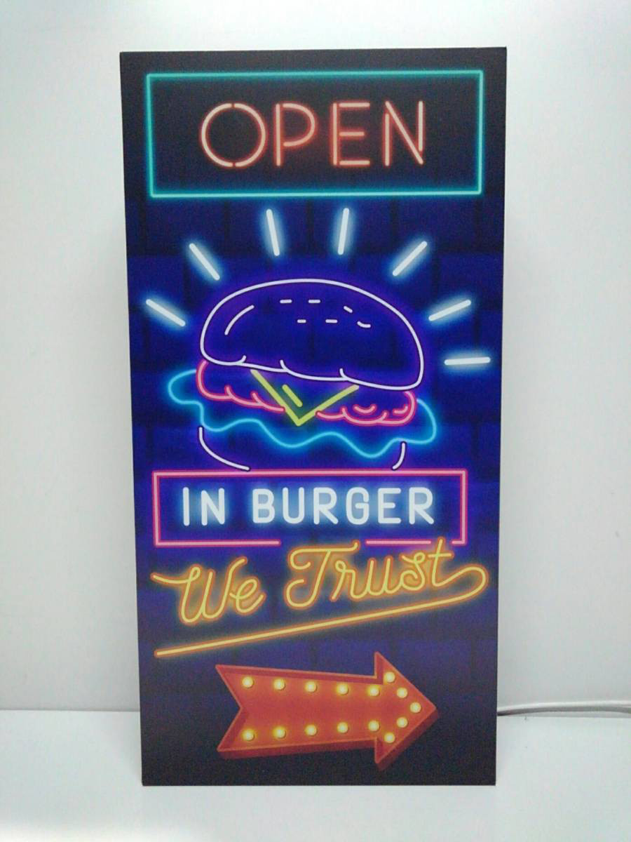 【Lサイズ】ハンバーガー カフェ ダイナー BAR サイン ランプ 看板 置物 アメリカン ライトBOX 電飾看板