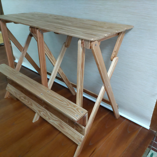 サウナ用杉折りたたみベンチ（奥行き40cm、高さ75cm，幅100cm
