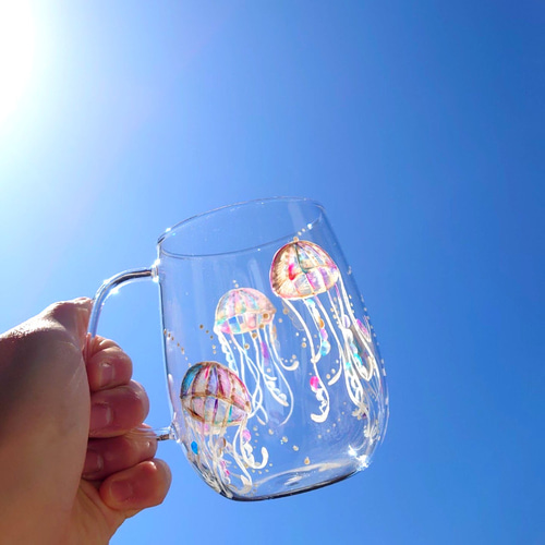 千秋ちゃんデザイン ガラスマグカップ 再販×9くらげデザイン