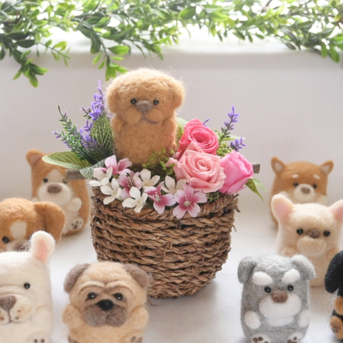 トイプードル】プリザーブドフラワー 羊毛フェルト 犬 花 ペット