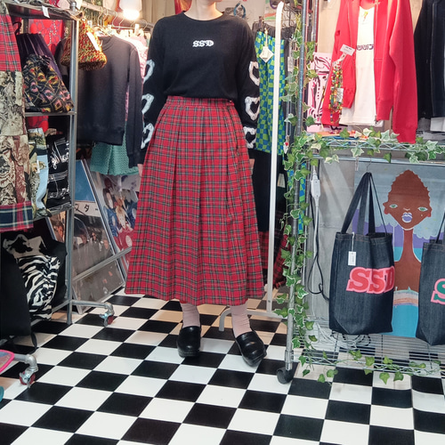 タータンチェック　コットンフレアプリーツロングスカート:red タータンチェック コットンプリーツロングスカート:red フレア
