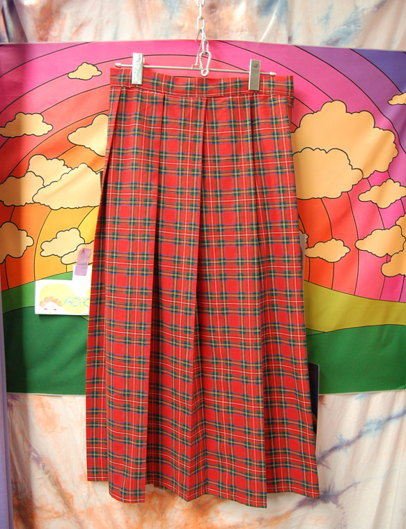 タータンチェック　コットンプリーツロングスカート:red 1枚目の画像