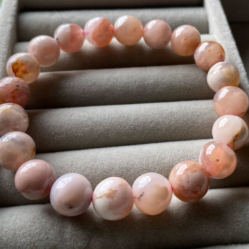 天然石 桜瑪瑙 チェリーブロッサムアゲート ブレスレット 9ミリ玉