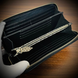 クロコダイル × パイソン 長財布 シャイニング加工 一枚革 カード１５枚収納 ダークグリーン 緑 メンズ財布 ワニ 6枚目の画像
