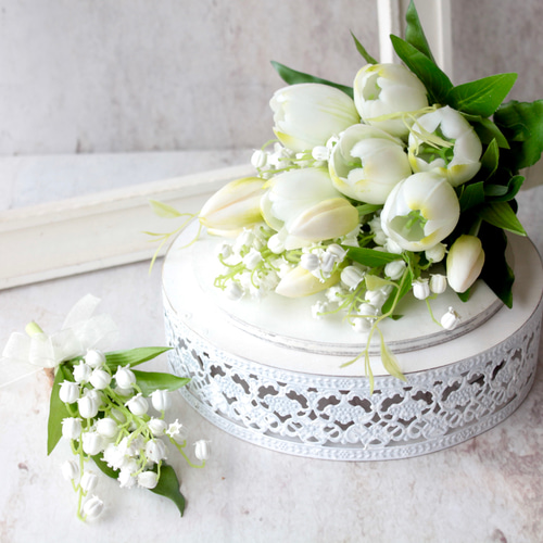 ウェディングブーケ】 前撮り用 ホワイトチューリップとスズランの