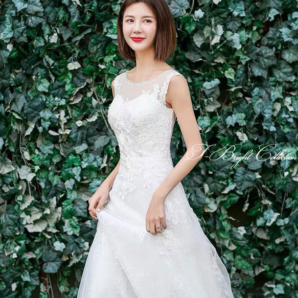 ウエディングドレス ウェディングドレス　トレーン　結婚式 ノースリーブ 肩布付き  Aライン gcd_81006 2枚目の画像