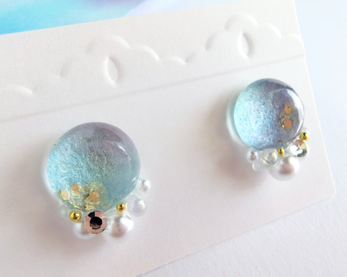 水天~ 阿波 和紙 一粒イヤリング / ピアス ( 小ぶり 揺れない 伝統工芸