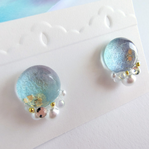 水天~ 阿波 和紙 一粒イヤリング / ピアス ( 小ぶり 揺れない 伝統工芸