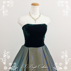 カラードレス ロングドレス 結婚式 演奏会用ドレス (玉虫ゴールド ブルーの光沢) グリーン 緑 cd80025 3枚目の画像