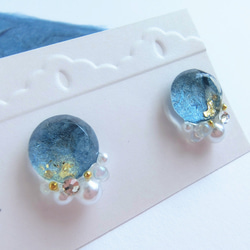 縹色~ 阿波 和紙 一粒イヤリング / ピアス ( 小ぶり 揺れない 伝統工芸