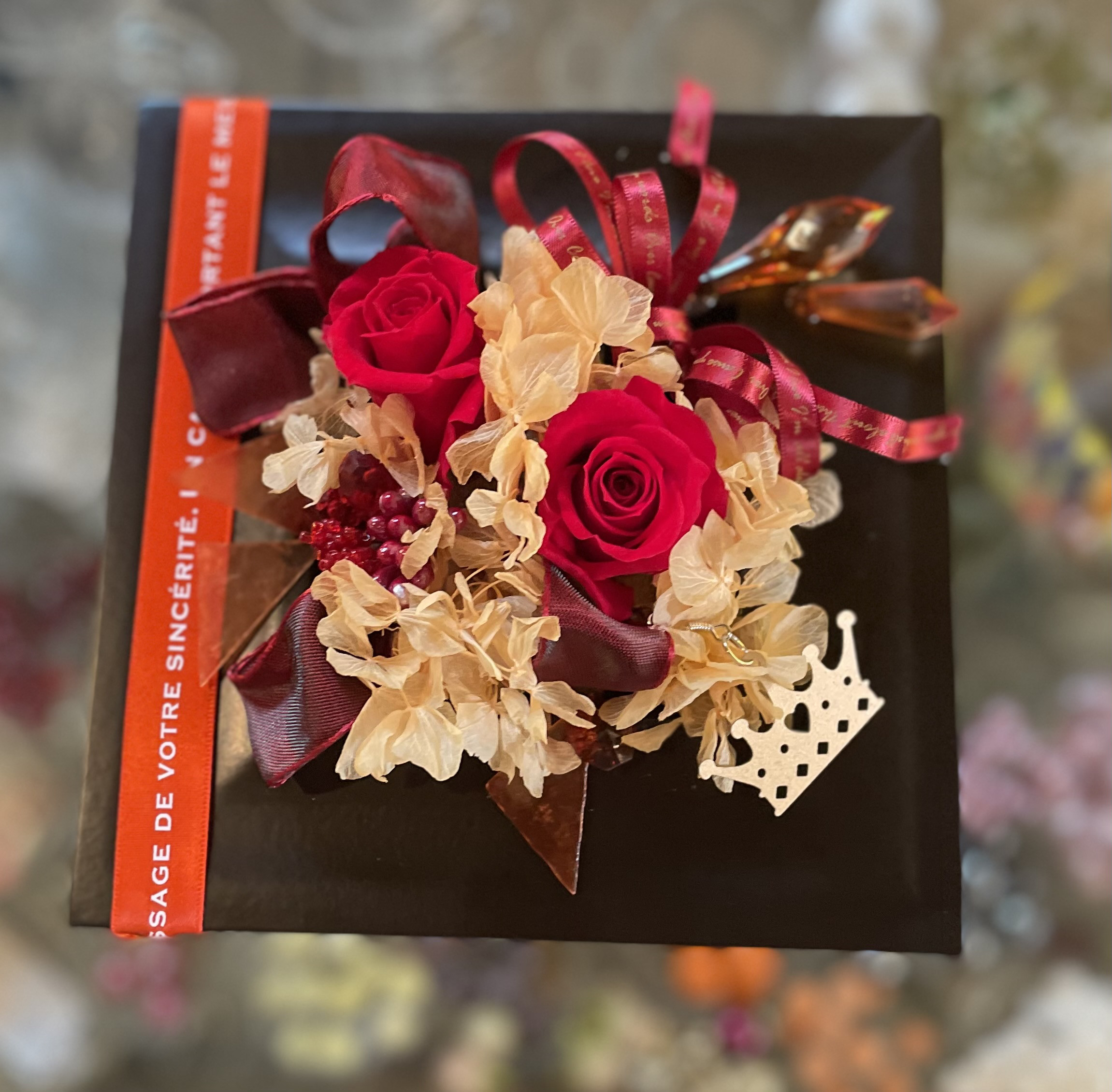 プリザーブドフラワーBOXアレンジ（黒）