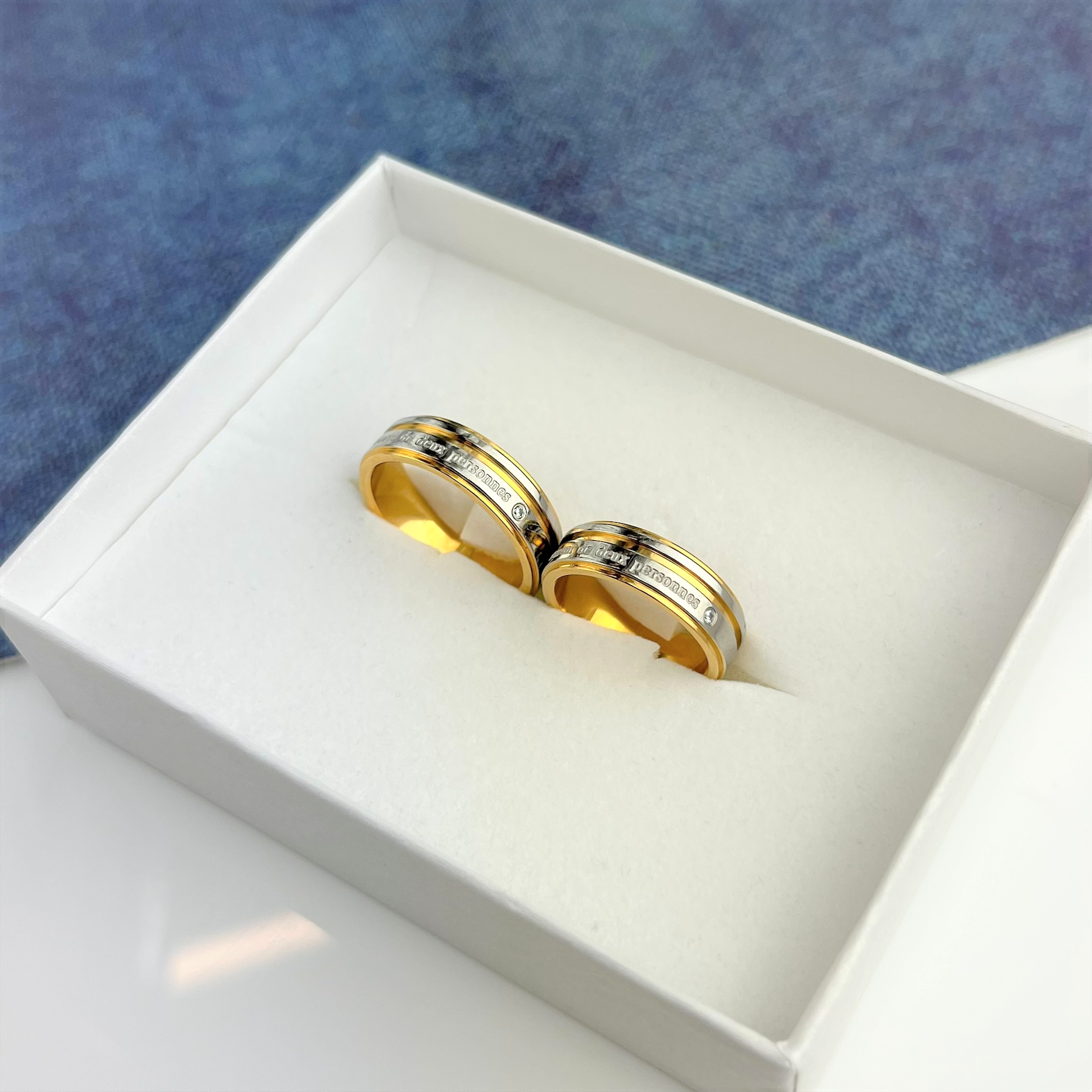 *＊愛を刻んだペアリング＊* 6mm ハーフゴールド リング 指輪 ステンレス 名入れ 刻印 誕生石 対応