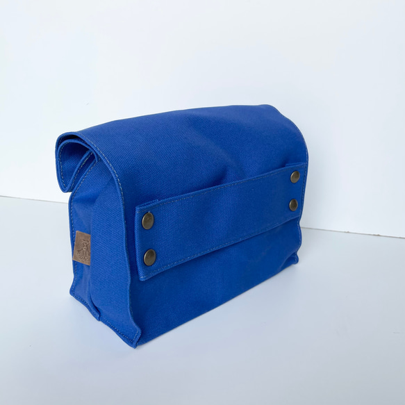 紙袋みたいな帆布バッグ　マジックテープ付き(ブルー)　ハンドバッグ　バッグインバッグ　差し色 6枚目の画像