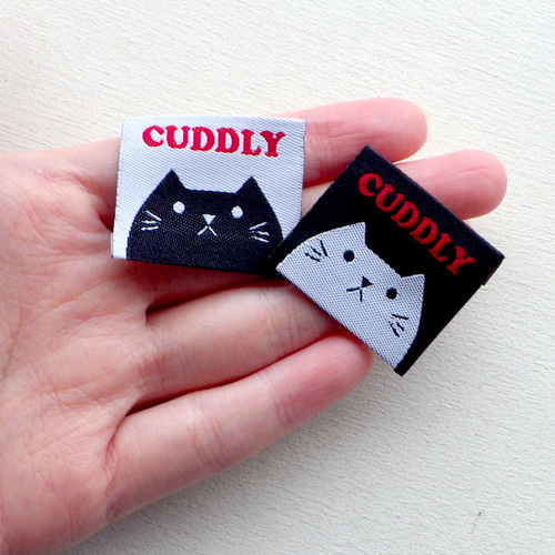 商用可】ハンドメイドタグ 10枚セット 刺繍タグ 四角タグ 猫
