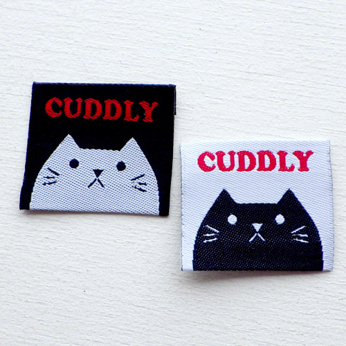 商用可】ハンドメイドタグ 10枚セット 刺繍タグ 四角タグ 猫