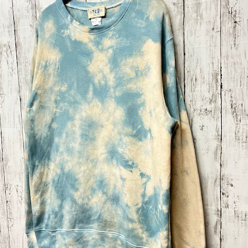 タイダイ染め スウェット トレーナー Lサイズ ティールブルー×ベージュ