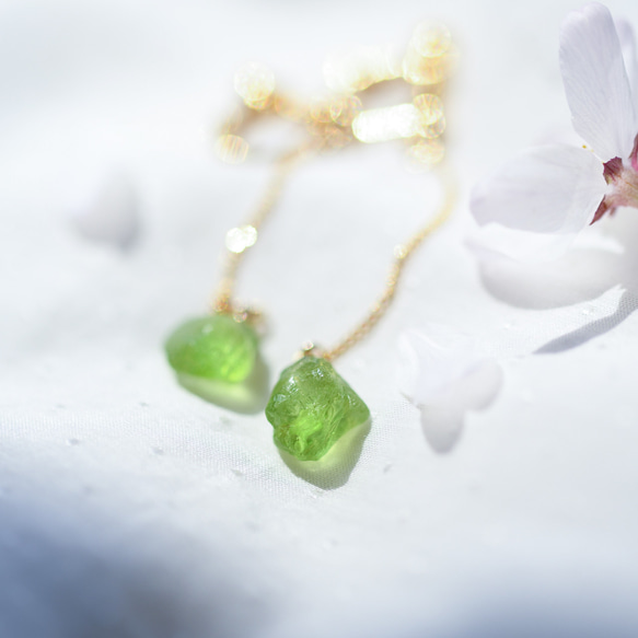 【034 SAKURA Collection】 ペリドット 鉱物原石 イヤリング 天然石 アクセサリー 3枚目の画像