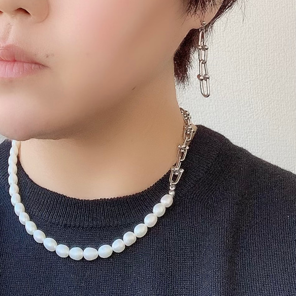 再販necklace: 淡水パール&リンクチェーン　silver  アレルギー対応 11枚目の画像