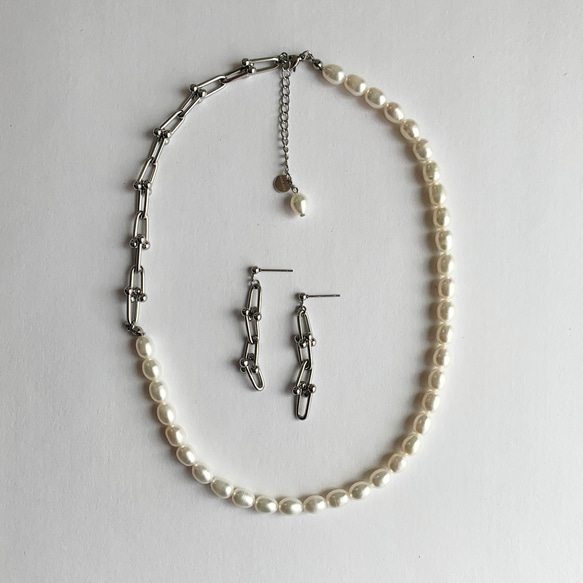 再販necklace: 淡水パール&リンクチェーン　silver  アレルギー対応 3枚目の画像