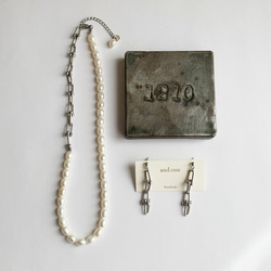 再販necklace: 淡水パール&リンクチェーン　silver  アレルギー対応 1枚目の画像