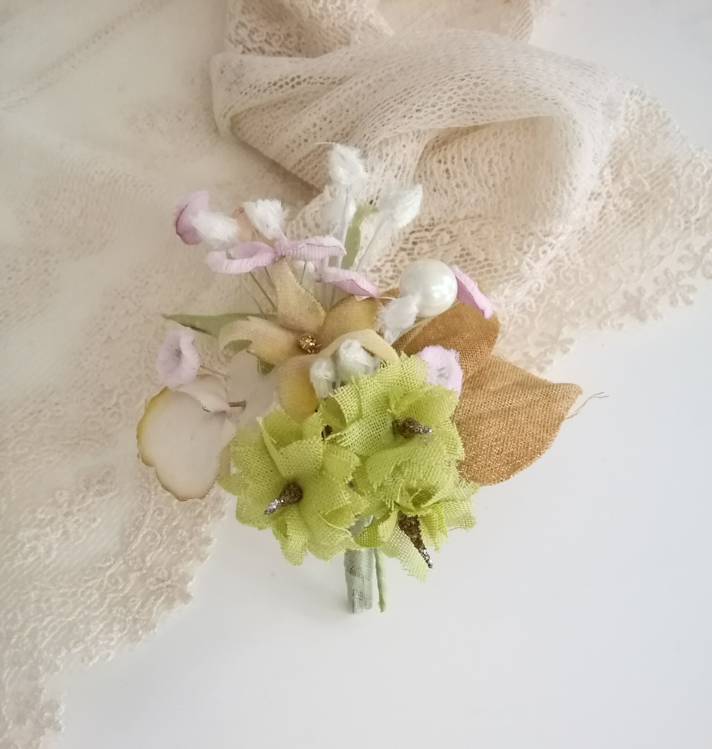 染め布花＊アンティークな花束コサージュ♪ コサージュ Art