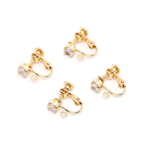 M3088 4個 カスタムネジバネ式イヤリング ジルコニア付き カン付き 5mm