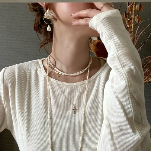 14kgf*Boho Bohemian シェルと淡水パールの2wayネックレス  