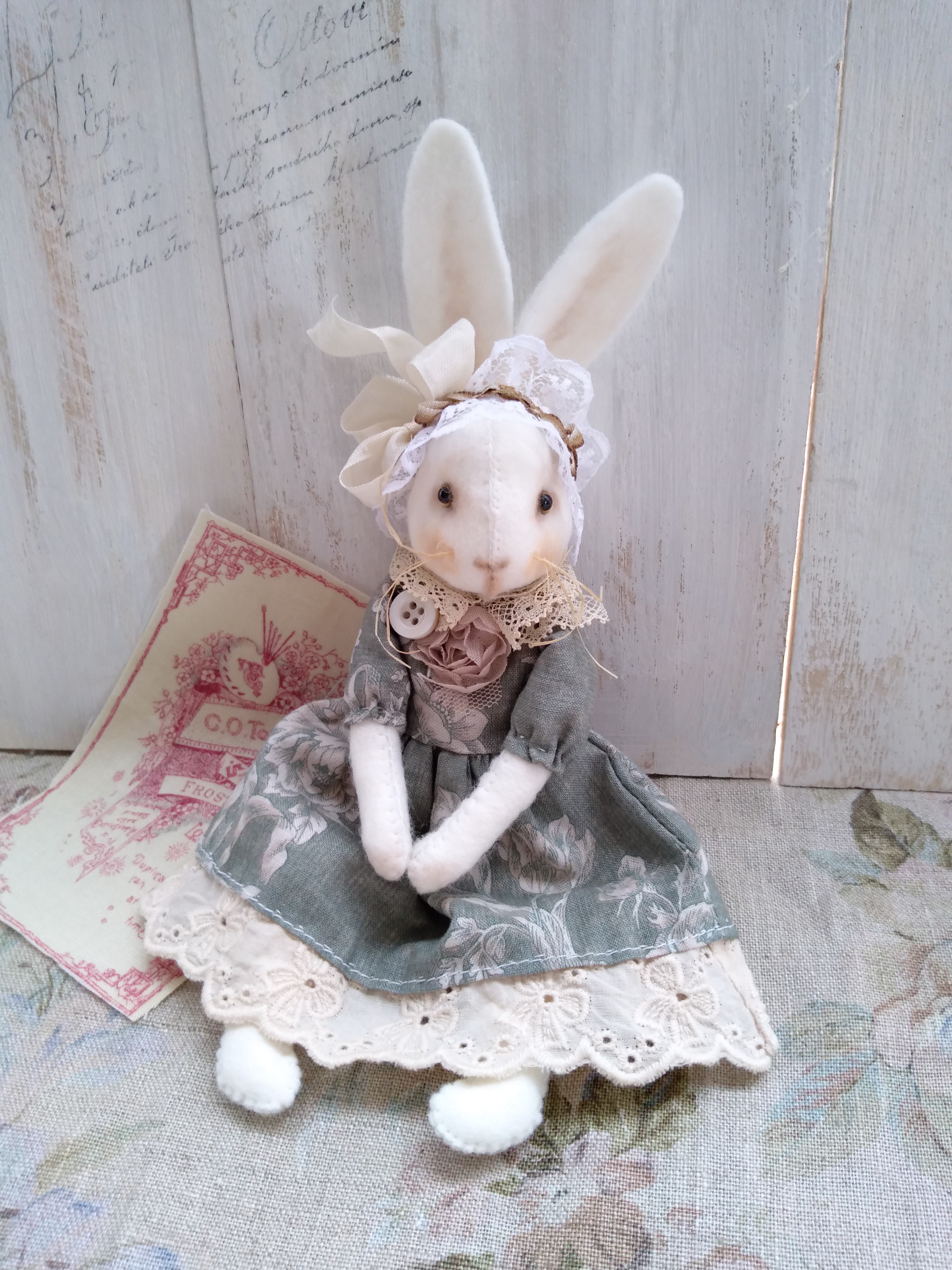 作家　ハンドメイド　うさぎドール　双子　／フランス　アンティーク　レース　ドール
