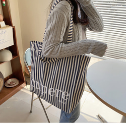 【2023.4新作♥即日発送】韓国ファッション　デニム風ストライプロゴバッグ　トートバッグ　鞄　-9397 5枚目の画像