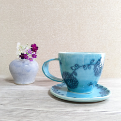 『母の日サンキューセットA』丸いお花がいっぱいのマグカップ&小皿 4枚目の画像