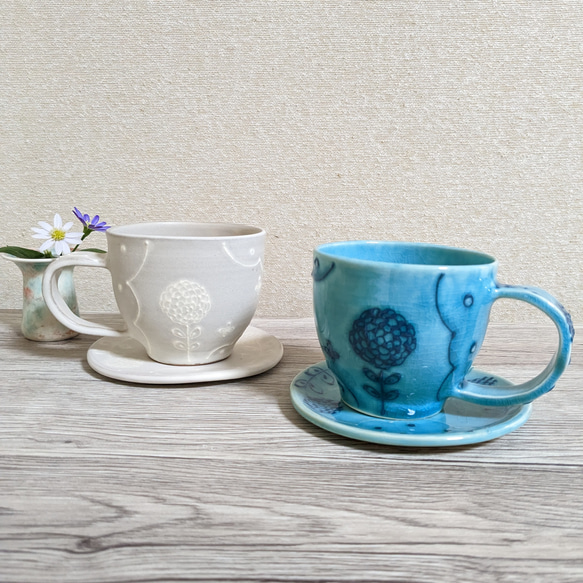 『母の日サンキューセットB』お花とドット柄のマグカップ&小皿 10枚目の画像