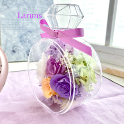 プロフーモ　香水型瓶　アクリルフラワーボトル紫ローズとカーネーション母の日　母の日フラワー2023 3枚目の画像