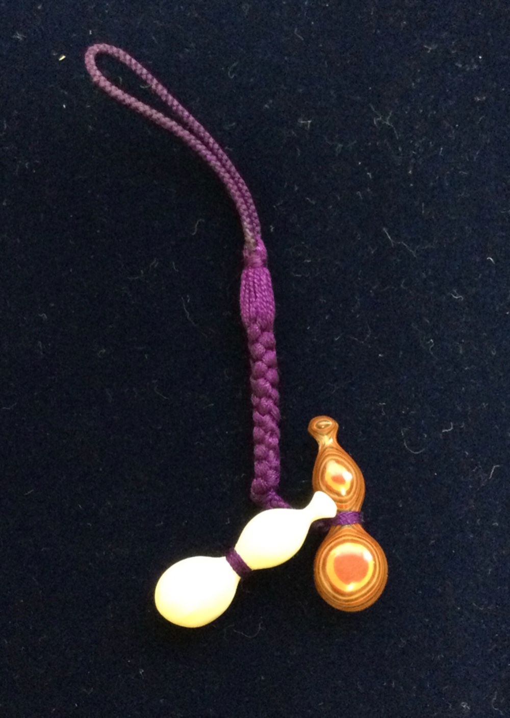 ★本象牙根付　象牙＆堆朱瓢箪　正絹紐★