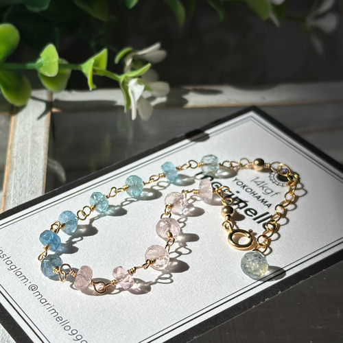 Kaya◆希少✧オパリーナブレスレット✧14kgf 14kgf*アクアマリン＆モルガナイトのバイカラーブレスレット／天然石