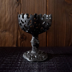 ブラックゴブレットキャンドルホルダー１　インセンスホルダー　香立て　やちむん　沖縄 3枚目の画像