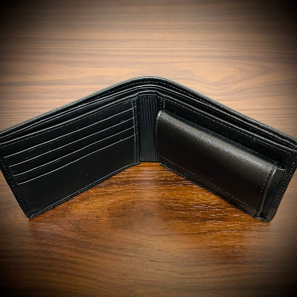 シャイニング クロコダイル  折財布 二つ折り メンズ財布 エナメル ワニ 本革 本物証明付 腹部 一枚革 ブラック 黒 6枚目の画像